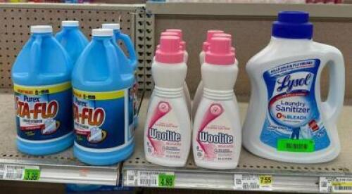 (11) BOTTLES OF ASSORTED LAUNDRY SOAPS/CLEANERS