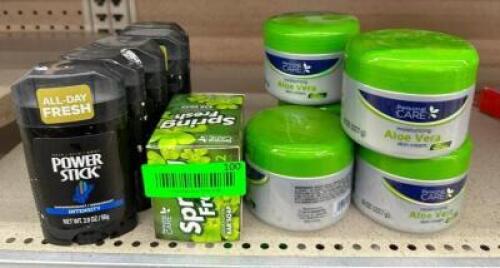 (6) JARS OF ALOE VERA, BOX OF SOAP, AND (5) STICKS OF DEODORANT