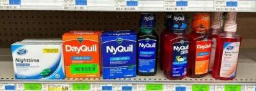 (13) ASSORTED BOTTLES AND BOXES OF COLD/FLU MEDICINE