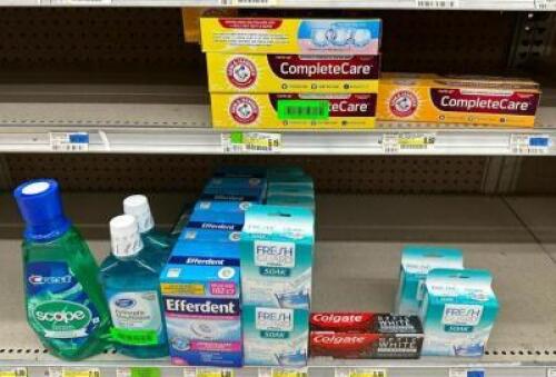 (31) TUBES OF TOOTHPASTE, (17) BOXES OF DENTURE SOAK, AND (3) BOTTLES OF MOUTHRINSE