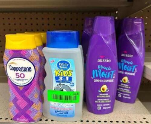 (14) BOTTLES OF ASSORTED SHAMPOO AND SUNSCREEN