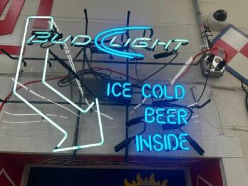 BUD LIGHT ICE COLD BEER INSIDE NEON SIGN