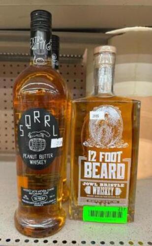 (2) BOTTLES OF PEANUT BUTTER WHISKEY AND (1) BOTTLE OF JOWL BRISTLE WHISKEY