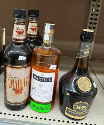 (2) BOTTLES OF AMARETTO (1) BOTTLE OF CONGAC AND (1) BOTTLE OF FRENCH BRANDY