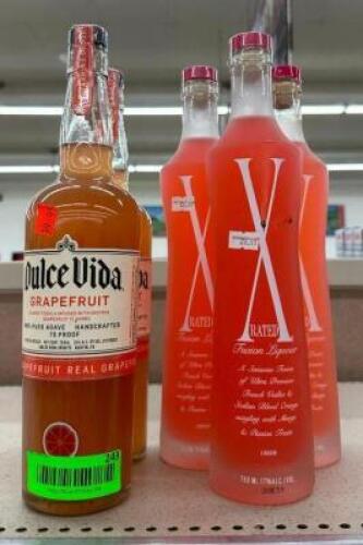 (2) BOTTLES OF GRAPEFRUIT TEQUILA AND (3) BOTTLES OF FUSION LIQUEUR