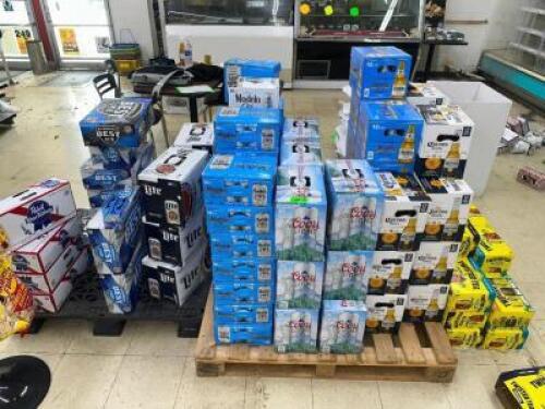 (1) LARGE LOT OF ASSORTED CASES OF CAN BEER.