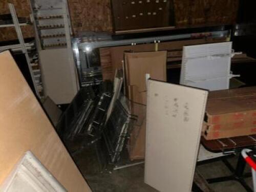 REMAINING CONTENTS OF BACK STORAGE ROOM - ASSORTED WIRE SHELVING AND DISPLAYS.