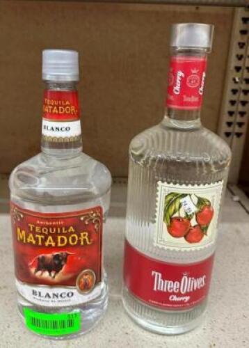 (1) HANDLE OF BLANCO TEQUILA AND (1) HANDLE OF CHERRY FLAVORED VODKA