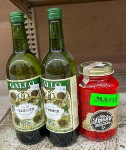 (2) BOTTLES OF VERMOUTH AND (1) CHERRY MOONSHINE