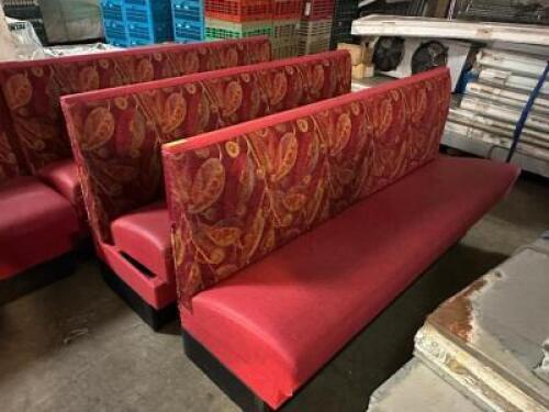(3) 75" RED BOOTH SEATS W/ UPHOLSTERED BACKS.