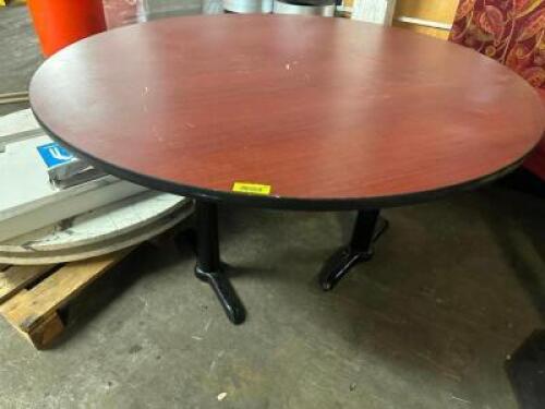 60" ROUND LAMINATE WOOD TABLE W/ (3) BASES.