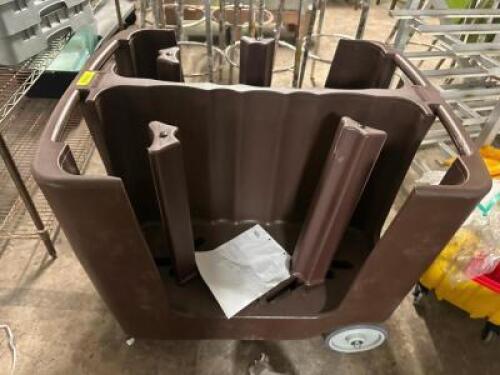 FOUR GROUP BROWN PLASTIC POKER CHIP PLATE CART W/ COVER