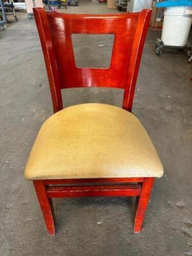 (8) WOODEN RESTAURANT CHAIRS W/ TAN PADDED SEAT CUSHIONS