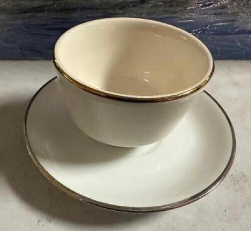 (32) HOMER LAUGHLIN CHINA MUG AND SAUCER SETS.