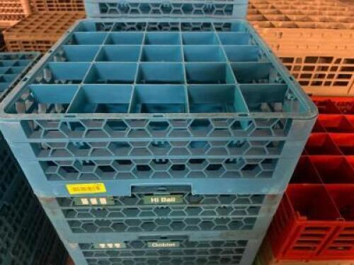(8) 25 GROUP PLASTIC WATER GOBLET GLASS RACKS.