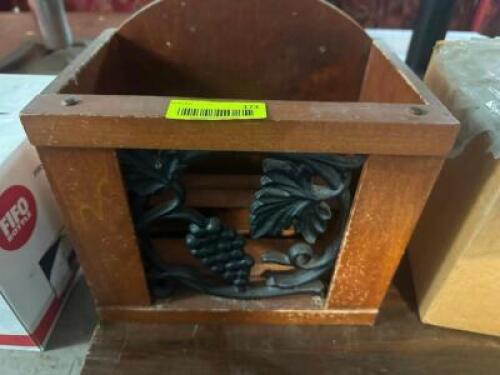 WOODEN NAPKIN BOX W/ METAL ACCENT FRONT