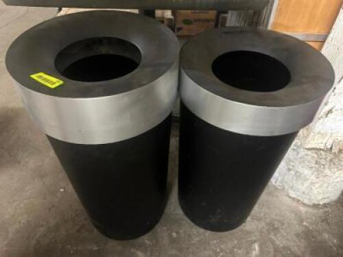 (2) CYLINDER TRASH CANS W/ LIDS