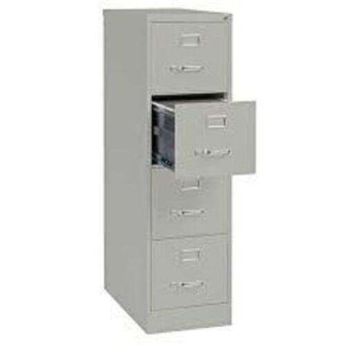 DESCRIPTION: (1) VERTICAL FILING CABINET BRAND/MODEL: HIRSH #16700 INFORMATION: 4 DRAWER, LIGHT GRAY SIZE: 26 1/2" X 15" X 52" RETAIL$: $294.99 EA QTY