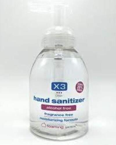 DESCRIPTION: (6) HAND SANITIZER ALCOHOL FREE BRAND/MODEL: X3 CLEAN INFORMATION: UNSCENTED RETAIL$: $10.00 EA SIZE: 10.2 OZ QTY: 6
