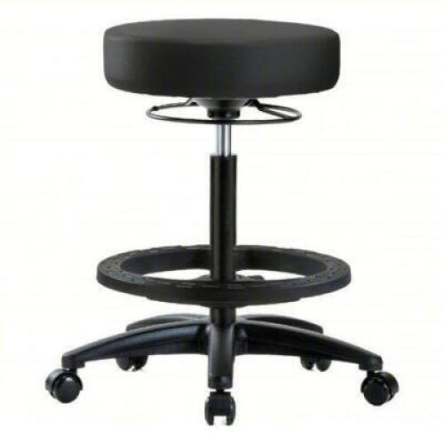 DESCRIPTION: (1) STOOL BRAND/MODEL: LAB STOOL #356K06 INFORMATION: BLACK, VINYL SEAT, 5 CASTERS SIZE: HT RANGE 24 1/2 IN TO 34 1/2 IN, 17 IN SEAT WD,