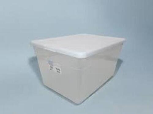 DESCRIPTION: (3) CLEAR PLASTIC STORAGE CONTAINER WITH LID BRAND/MODEL: STERILITE #1659LAB8 SIZE: 56 QT, 23" x 16 1/4" x 12 3/8" RETAIL$: $10.00 EA QTY