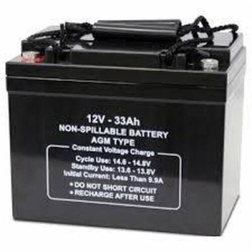 DESCRIPTION: (1) SEALED LEAD ACID BATTERY BRAND/MODEL: PRODUCT NUMBER #5EFH2 INFORMATION: 12V DC, 33 AH CAPACITY, 6.26 IN HT, 5.16 IN WD, 7.75 IN DP S