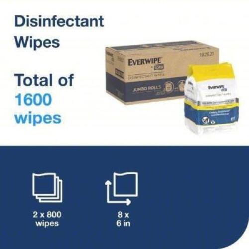 DESCRIPTION: (1) CASE OF (1600) DISINFECTANT WIPESBRAND/MODEL: EVERWIPE #192821INFORMATION: LEMONSIZE: 8" X 6"RETAIL$: $87.27 EAQTY: 1