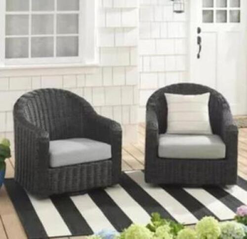 DESCRIPTION: (1) OUTDOOR BARRELL BACK CHAIR BRAND/MODEL: BETTER HOMES & GARDENS INFORMATION: DARK BROWN WICKER RETAIL$: $247 QTY: 1