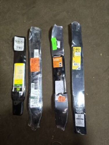 DESCRIPTION: (4) DIFFERENT LAWN MOWER BLADES BRAND/MODEL: TORO, JOHN DEERE, CUB CADET SIZE: 48/42/46 RETAIL$: $100.00 EA QTY: 4