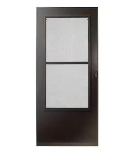 200 SERIES 36 IN. X 80 IN. BRONZE UNIVERSAL TRIPLE-TRACK WOODCORE STORM DOOR WITH BLACK HARDWARE
