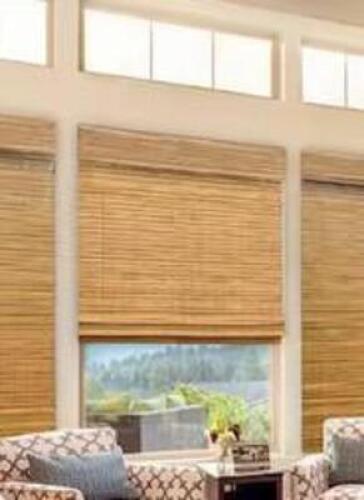 MODERN FARMHOUSE CUT-TO-SIZE HONEY FLAT-WEAVE CORDLESS LIGHT-FILTERING BAMBOO SHADE - 72 IN. W X 48 IN. L