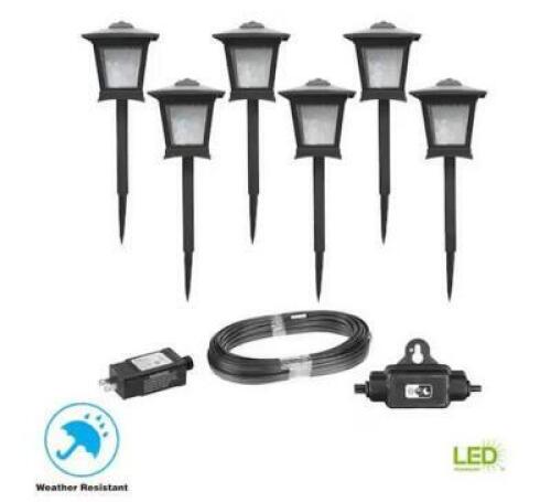 MIRAMAR 28 LUMEN LOW VOLTAGE BLACK INTEGRATED LED OUTDOOR LANDSCAPE PATH LIGHT KIT (6-PACK)