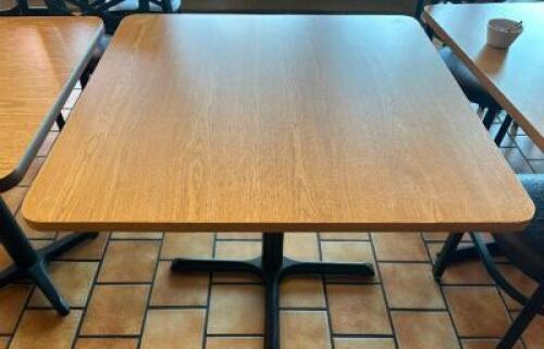 36" X 36" LAMINATE WOOD TABLE W/ BASE.