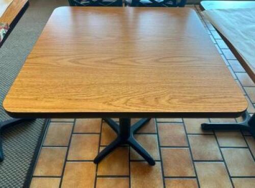 30" X 30" LAMINATE WOOD TABLE W/ BASE.