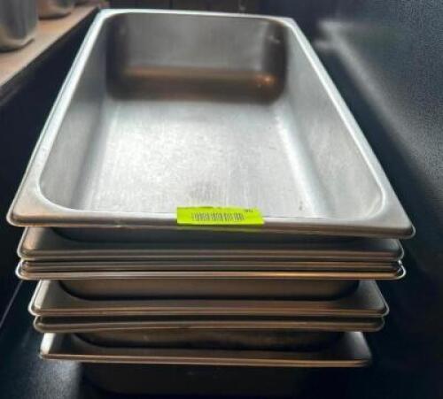 (6) FULL SIZE STAINLESS. NO LIDS
