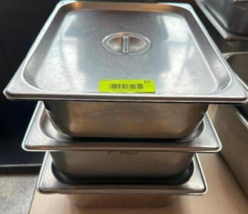 (3) HALF SIZE STAINLESS INSERTS W/ LIDS