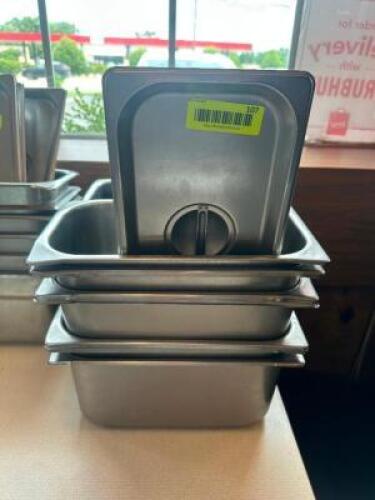 (6) 1/3 SIZE STAINLESS INSERTS W/ LIDS