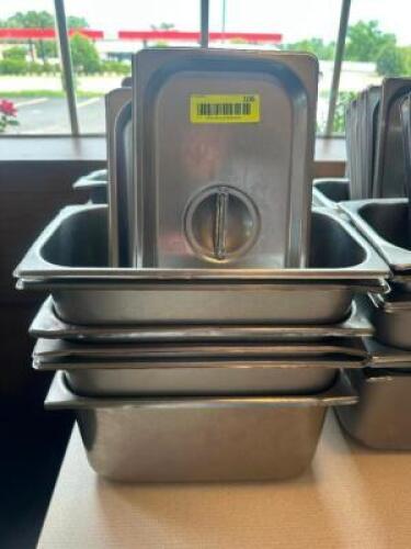 (6) 1/3 SIZE STAINLESS INSERTS W/ LIDS