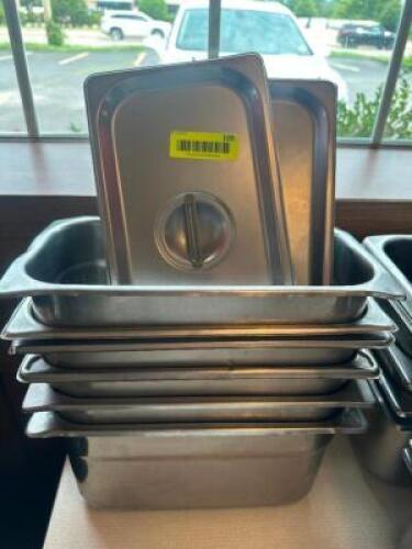 (6) 1/3 SIZE STAINLESS INSERTS W/ LIDS