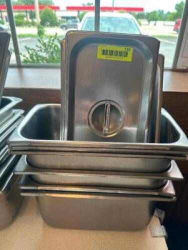 (6) 1/3 SIZE STAINLESS INSERTS W/ LIDS