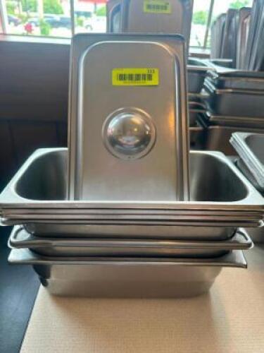 (6) 1/3 SIZE STAINLESS INSERTS W/ LIDS