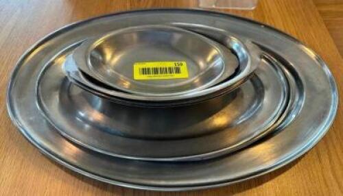 (5) ASSORTED STAINLESS SERVING TRAYS AND BOWLS