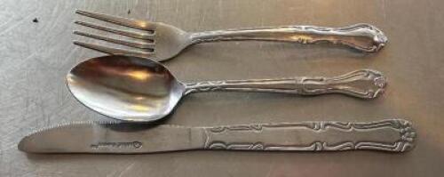 (36) SETS OF STAINLESS FORKS, KNIVES, AND SPOONS.
