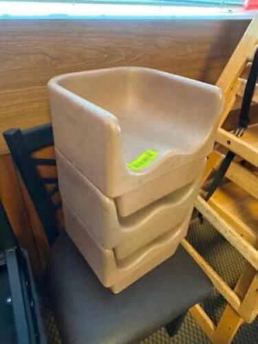 (3) TAN PLASTIC BOOSTER SEATS.