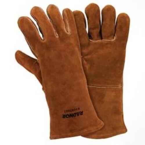 DESCRIPTION: (5) PAIR OF 14" BROWN STANDARD SPLIT COWHID COTTON LINED STICK WELDERS GLOVES BRAND/MODEL: RADNOR RETAIL$: $8.16 EACH SIZE: LARGE QTY: 5