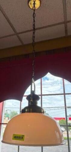 (9) HANGING PENDANT LIGHTS W/ GLASS SHADES.