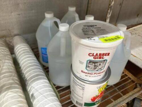 (5) GALLONS OF VINEGAR AND (1) CASE OF TOMATO SAUCE CANS,.