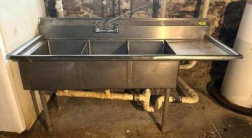 3-COMPARTMENT STAINLESS SINK WITH RIGHT SIDE DRAIN BOARD