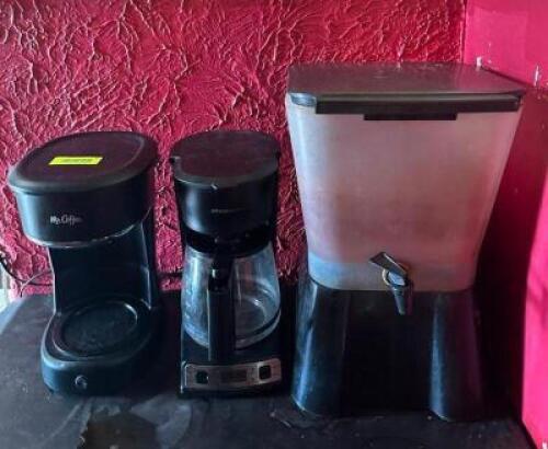 (2) COFFEE MACHINES AND DRINK DISPENSER
