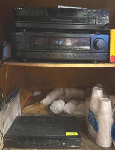 STEREO RECEIVER, CD PLAYER AND (4) WALL MOUNT SPEAKERS
